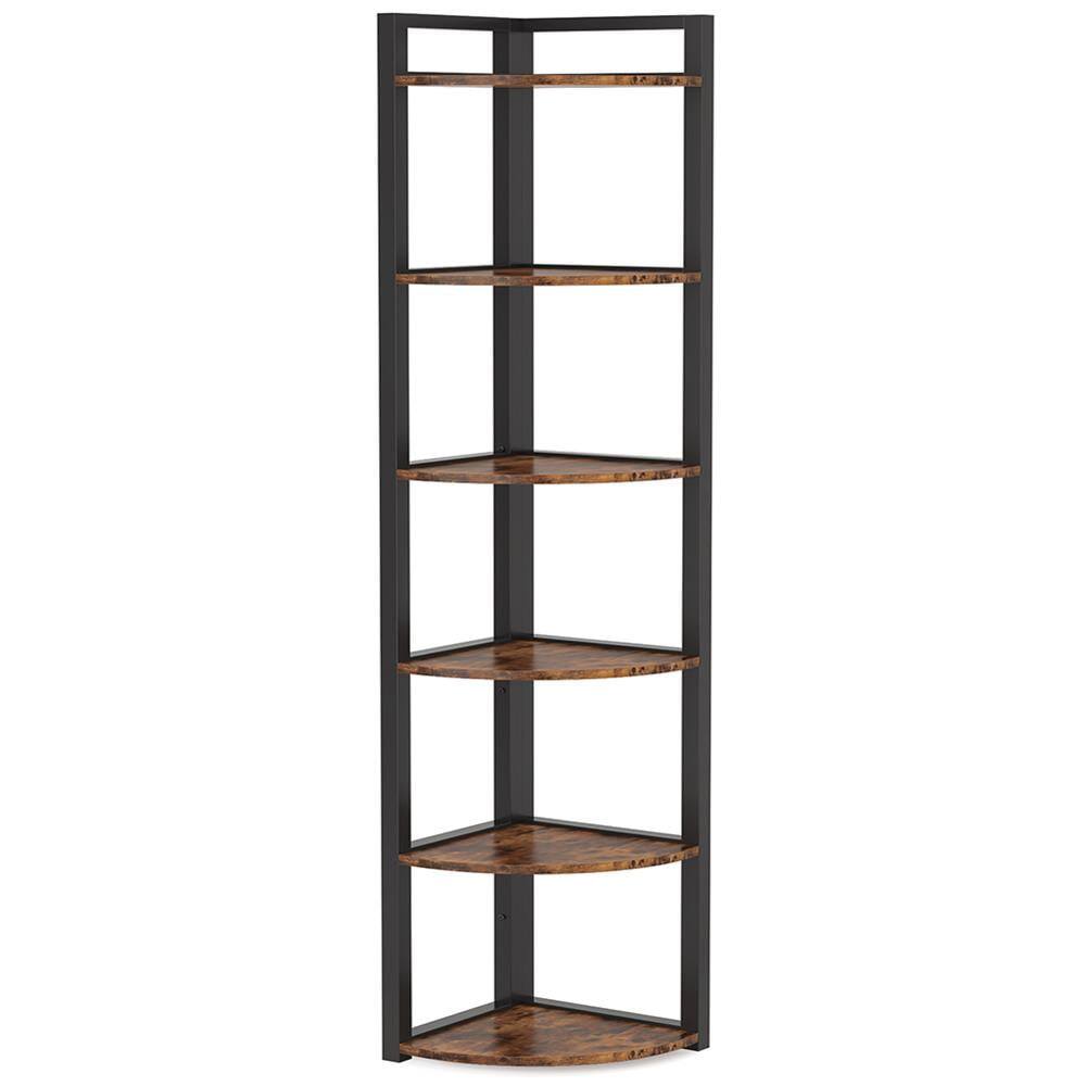 Front. Kadyn - Kadyn Bookshelf, Storage Shelf, Bookcase,6-Tier Corner Shelf, Small Corner Bookshelf Storage Rack,Rustic Brown - Rustic Brown.