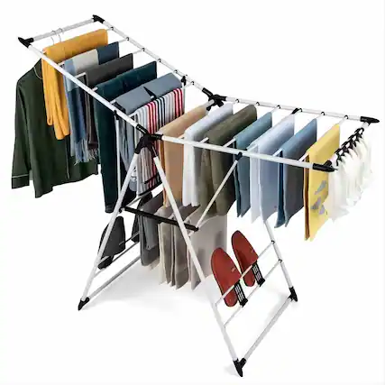 Front. Sugift - Folding Clothes Drying Rack Adjustable Height - White.