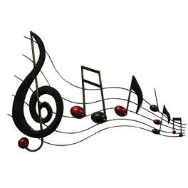 Manhattan Lane - 26 Inch Handmade Metal Wall Mount Accent Decor with Musical Notes and Treble Clef - Black, Red