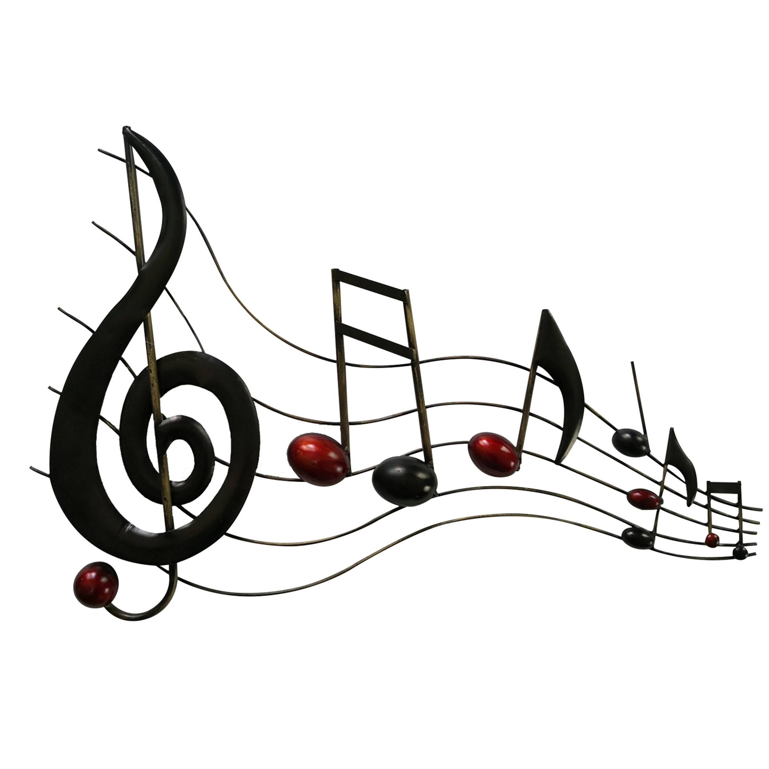 Front. Manhattan Lane - 26 Inch Handmade Metal Wall Mount Accent Decor with Musical Notes and Treble Clef - Black, Red.