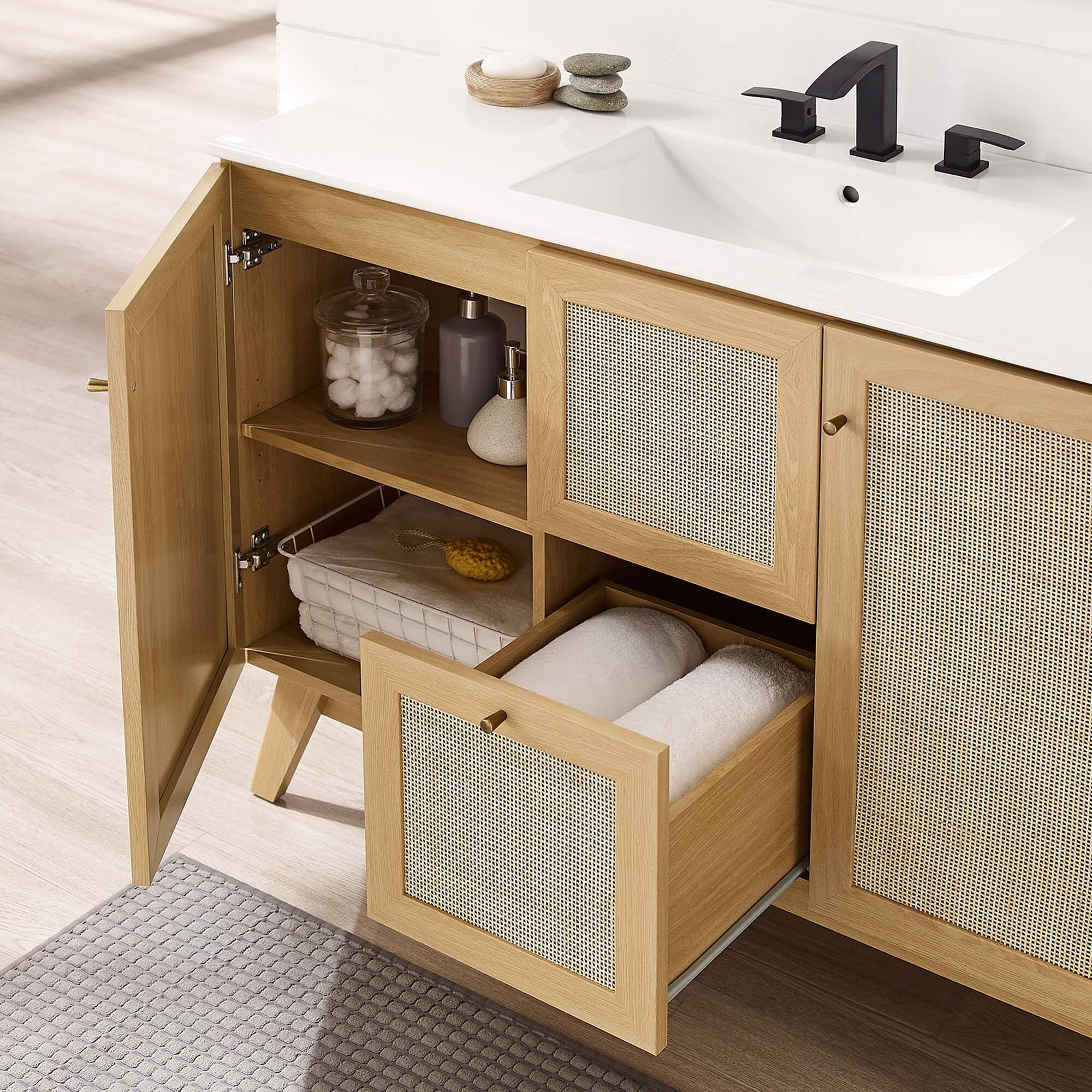 Alt View 1. Modway - Soma Bathroom Vanity with White Basin Included by Modway - Oak White.