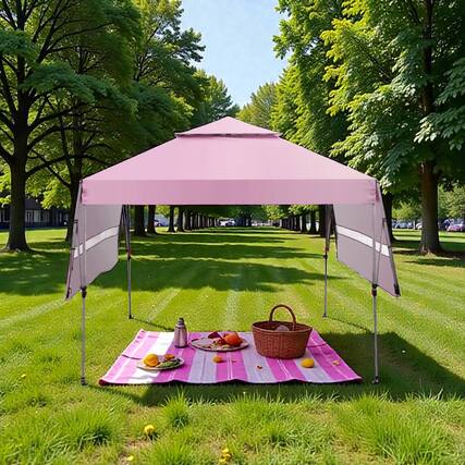 Front. Hivvago - Portable 10x17.6 Ft Pop-Up Canopy with Dual Awning Extensions - Pink.