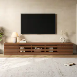 MERAVOM - Modern TV Stand for TVs up to 90", Entertainment Center with Storage Cabinets, Flip-Down Doors for Living Room - Walnut