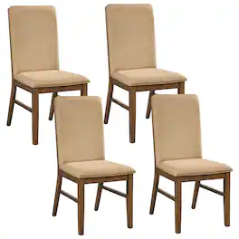 Gymax - Upholstered Dining Chairs Set of 4 w/ Solid Rubber Wood Legs for Dining Room - Brown