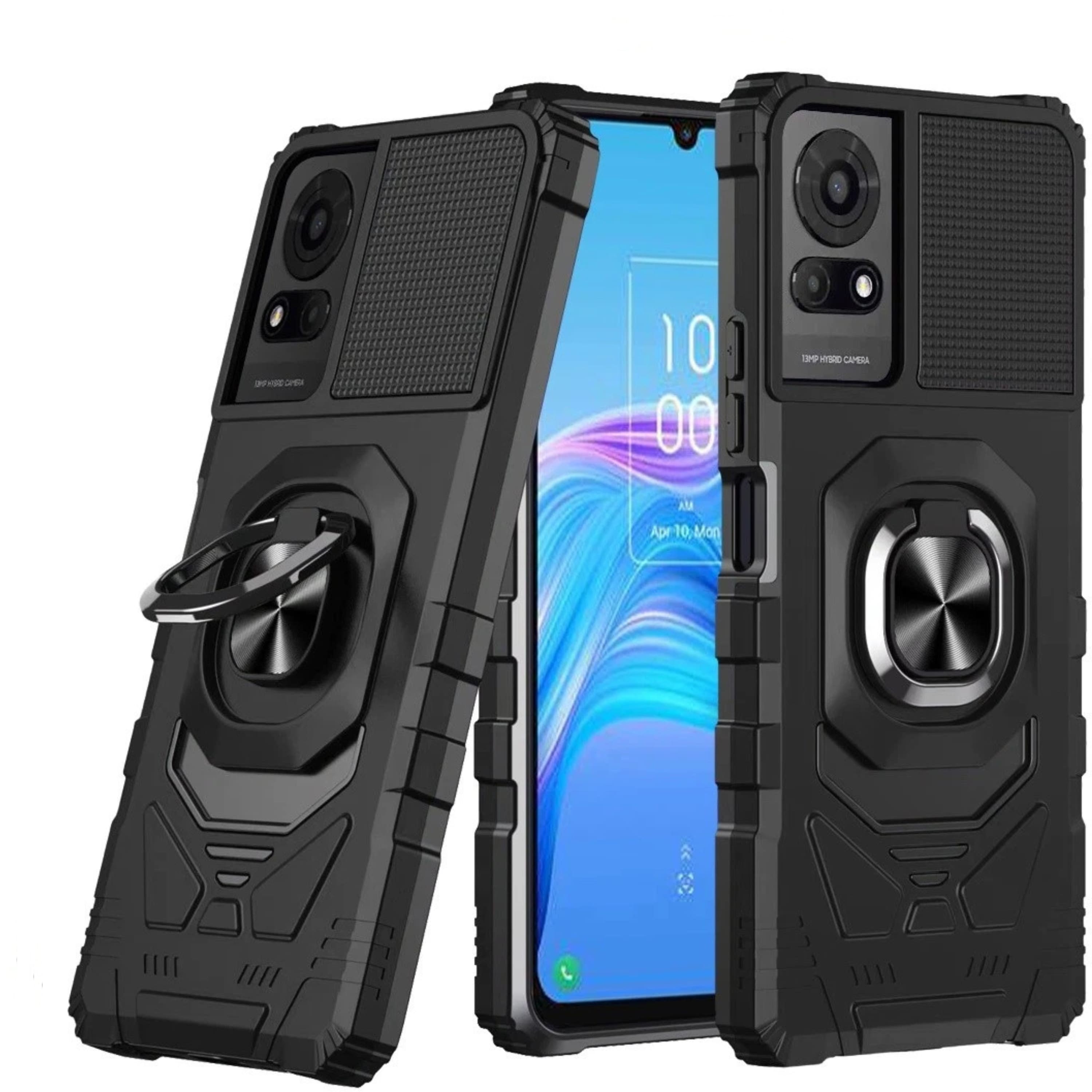 Kitcheniva - Shockproof Dual Layer Magnetic Rotating Ring Stand Protective Phone Case For TCL K24 - Black