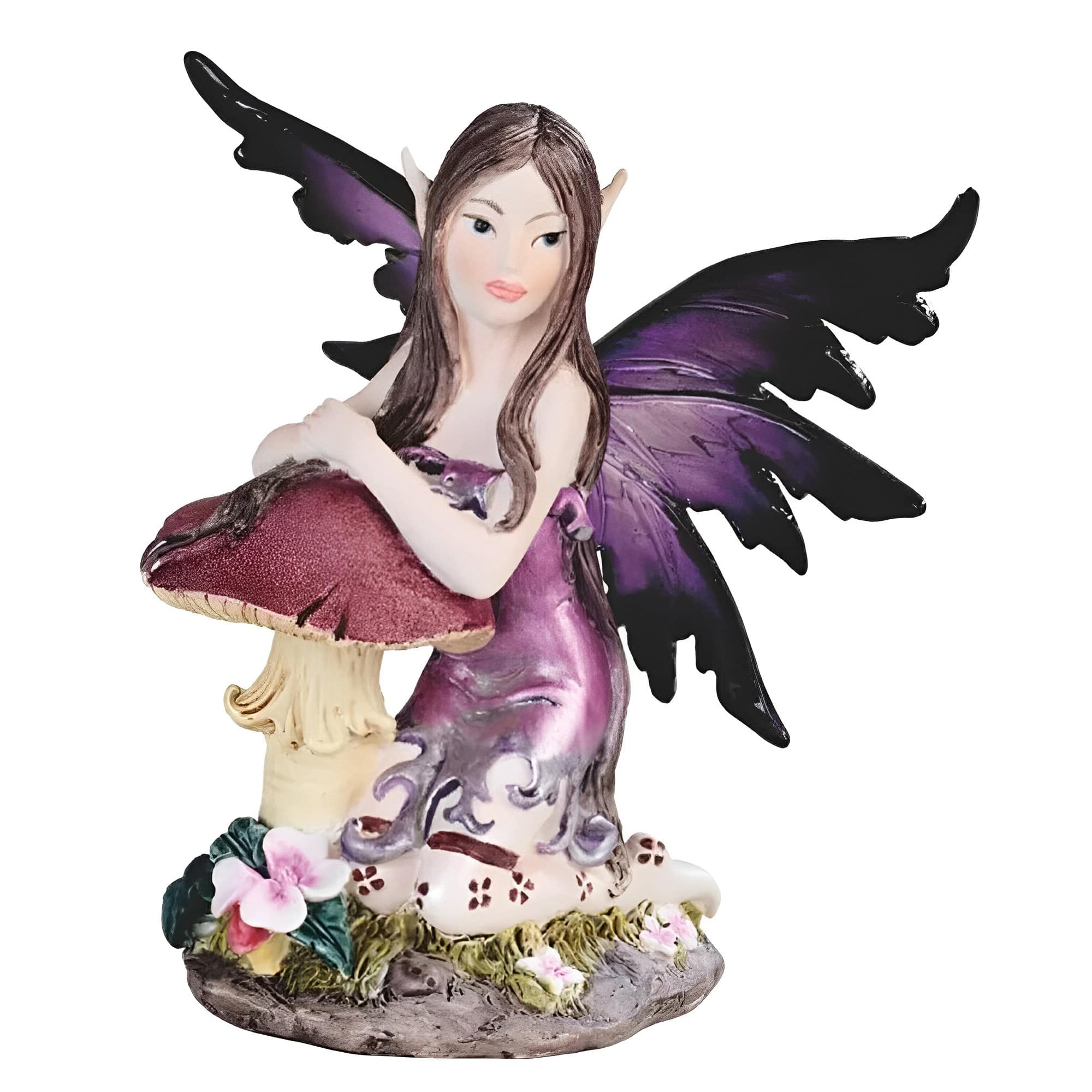 FC Design - 5"H Fairy with Clear Wings Leaning on Mushroom Figurine Statue Office Desk Tabletop Home Decor Gift - Multi-Color