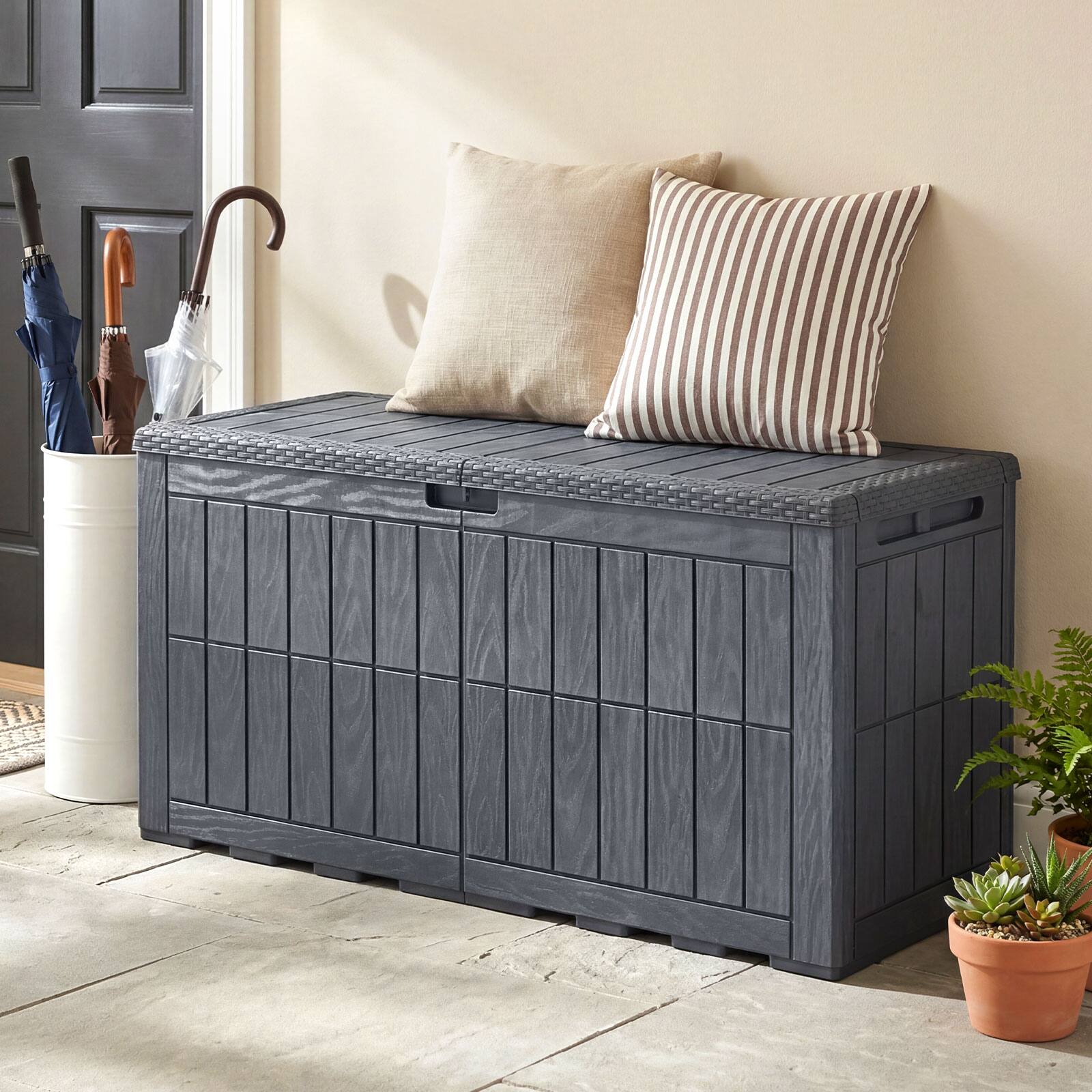 Alt View 4. Costway - Costway 100 Gal Outdoor Deck Box, All-Weather Lockable Storage Bin with Lid and Handles - Gray.