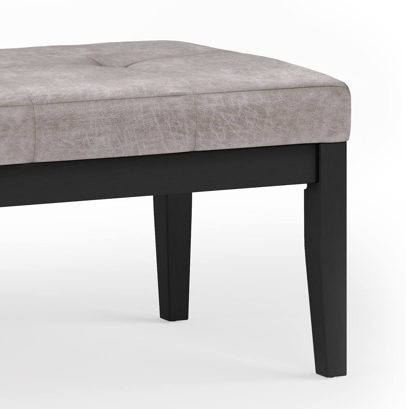 Back. Tiramisubest - Tufted Vegan Faux Leather Ottoman Bench in Distressed Grey Taupe - Gray.