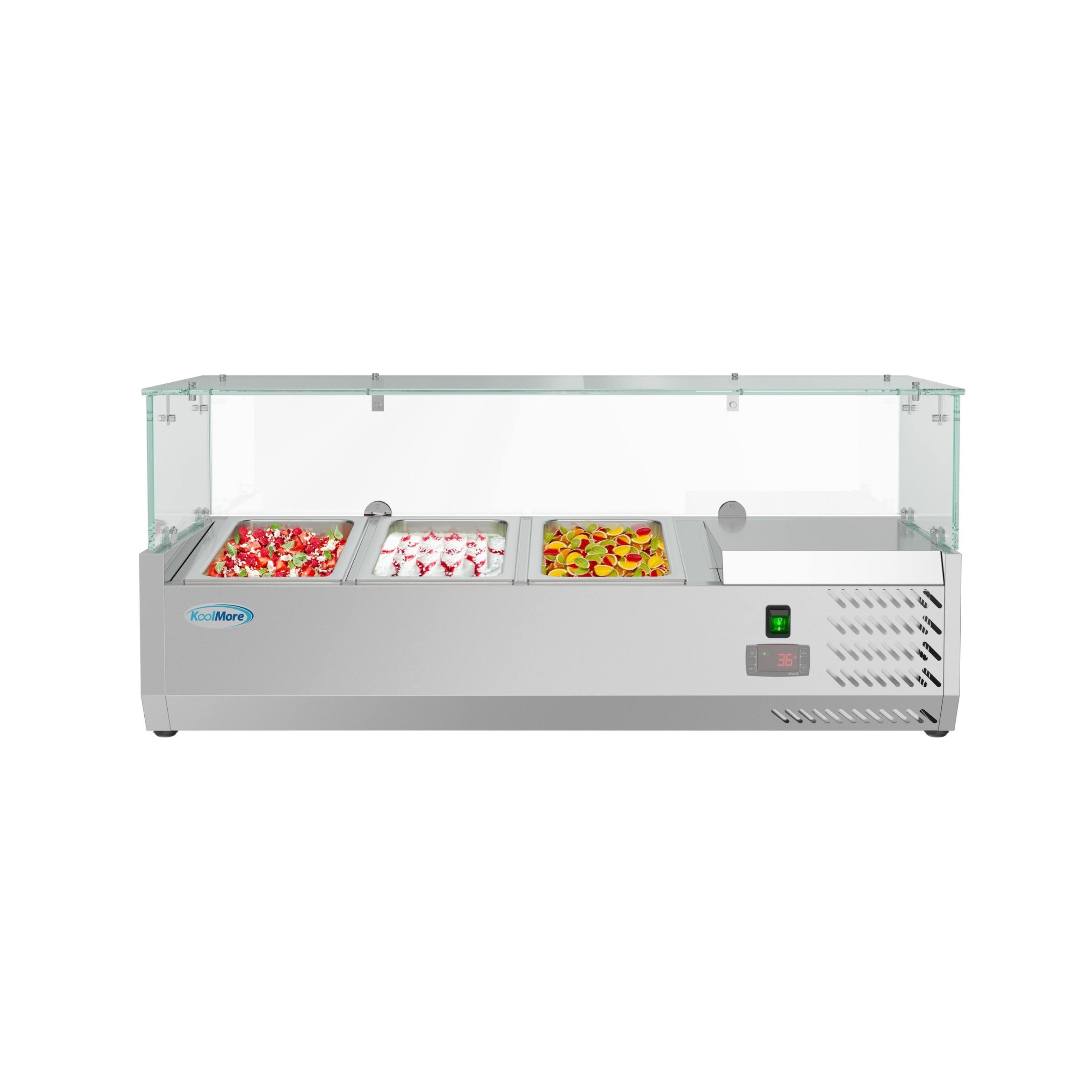 Front. Koolmore - 40 in. Three Pan Refrigerated Countertop Condiment Prep Station - SCDC-3P-SSL - Stainless-Steel.
