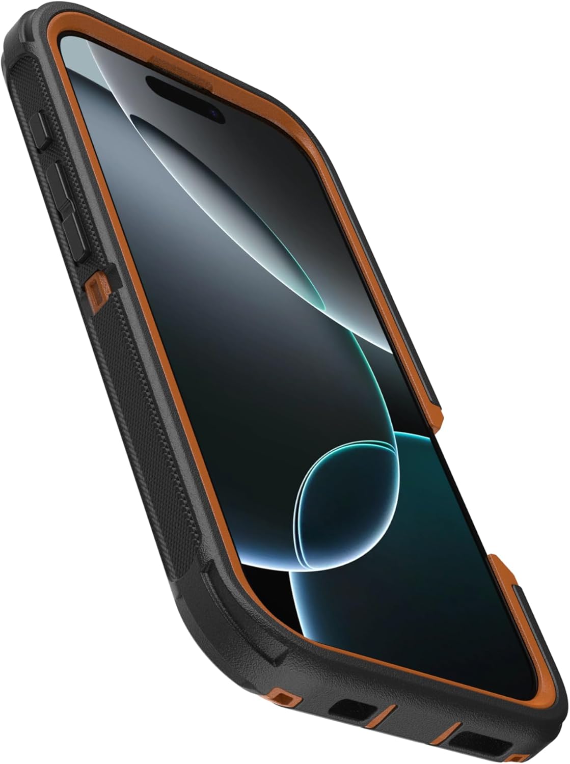 Back. OtterBox - OtterBox - Defender Series Pro Hard Shell for MagSafe for Apple iPhone 16 Pro - Iron Eclipse (Black & Orange).