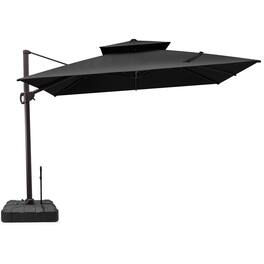 Crestlive Products - 11x11ft Aluminum Double Top Crank Cantilever Patio Umbrella with Base - Black