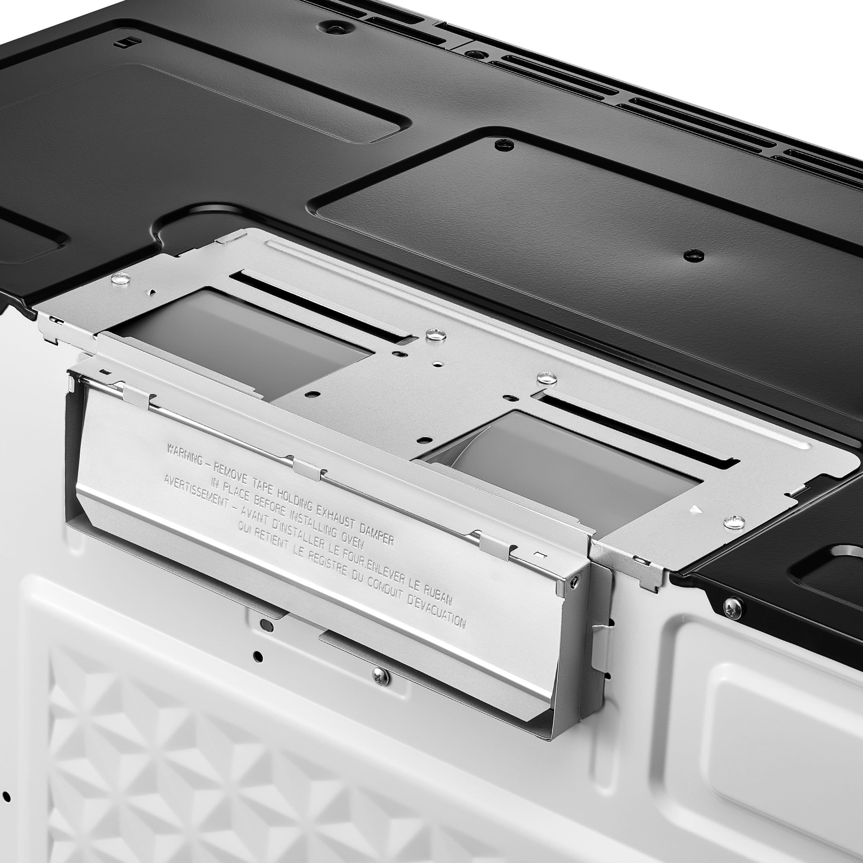 **WARNING – REMOVE TAPE HOLDING EXHAUST DAMPER**
**AVERTISSEMENT – ENLEVER LE RUBAN QUI RETIENT LE REGISTRE D'ÉVACUATION**
**IN PLACE BEFORE INSTALLING OVEN**
**AVANT D'INSTALLER LE FOUR**