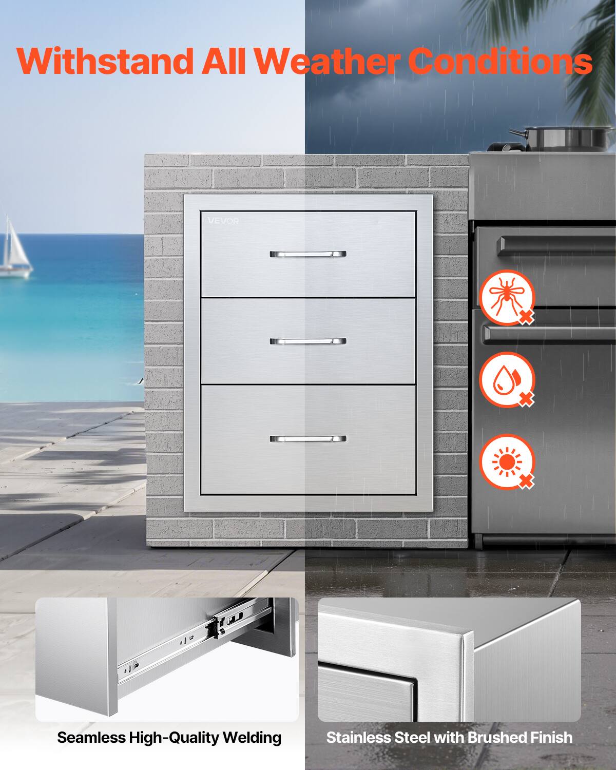 Withstand All Weather Conditions

VEVOR

Seamless High-Quality Welding

Stainless Steel with Brushed Finish