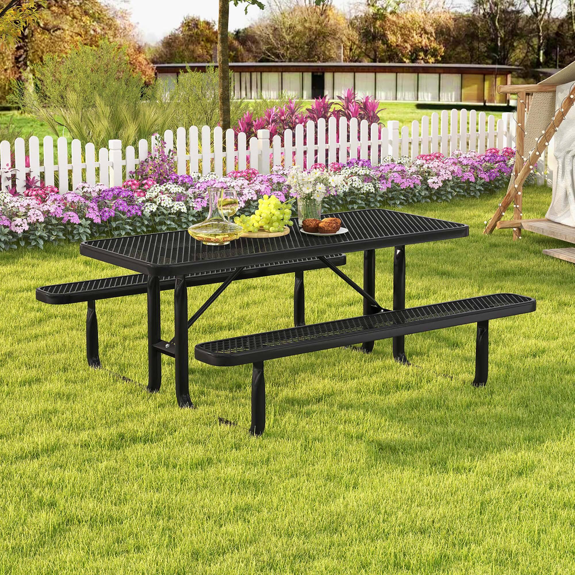 Alt View 2. Costway - Costway 72" Coated Steel Camping Table with Seats Outdoor Picnic Table & Bench Set for 8 - Black.