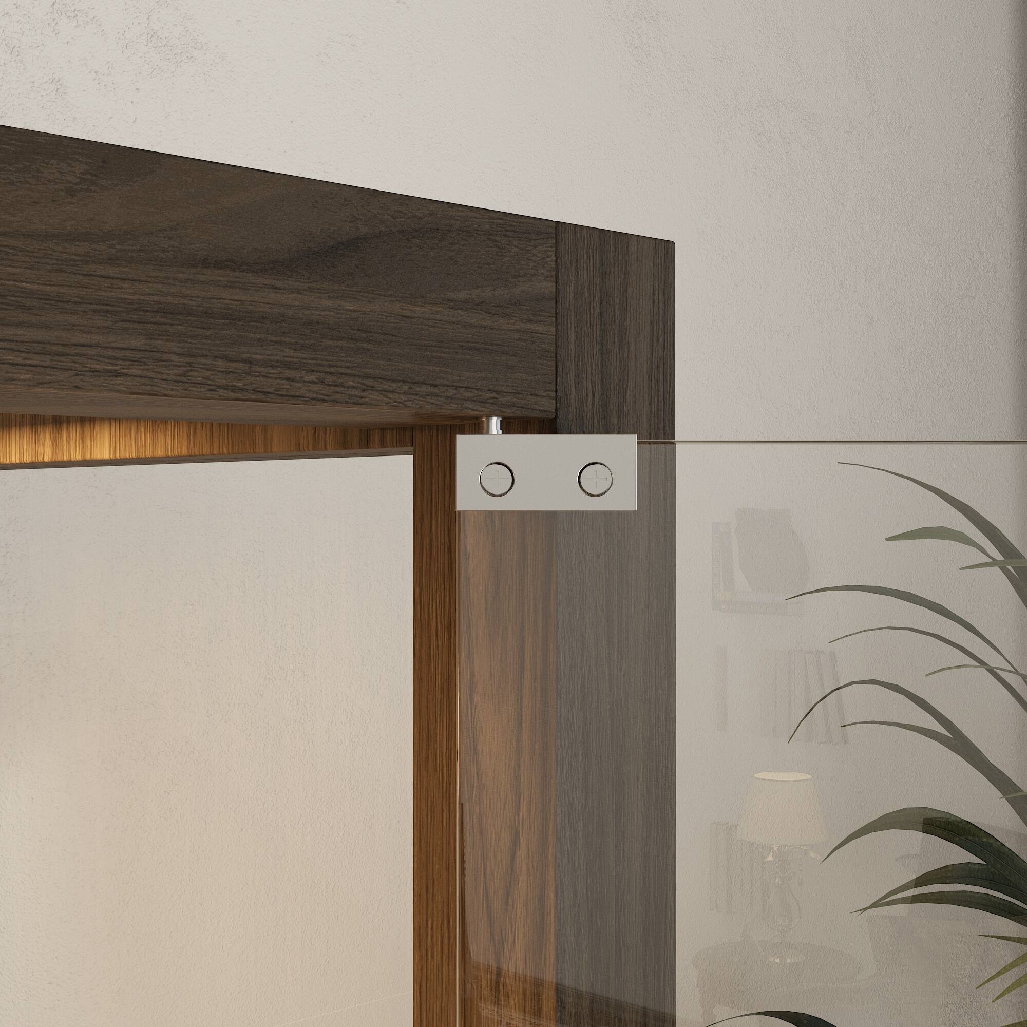 Alt View 8. Famapy - Famapy Luxury Tempered Glass Door Display Cabinet with Press - Open & LED Lighting - Brown.