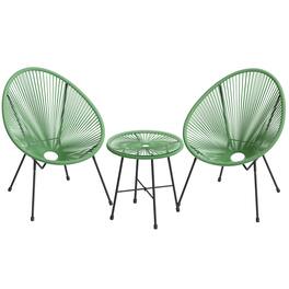 Songmics Home - 3-Piece Outdoor Seating Acapulco Chair, Modern Patio Furniture Set, Glass Top Table and 2 Chairs - Light Green