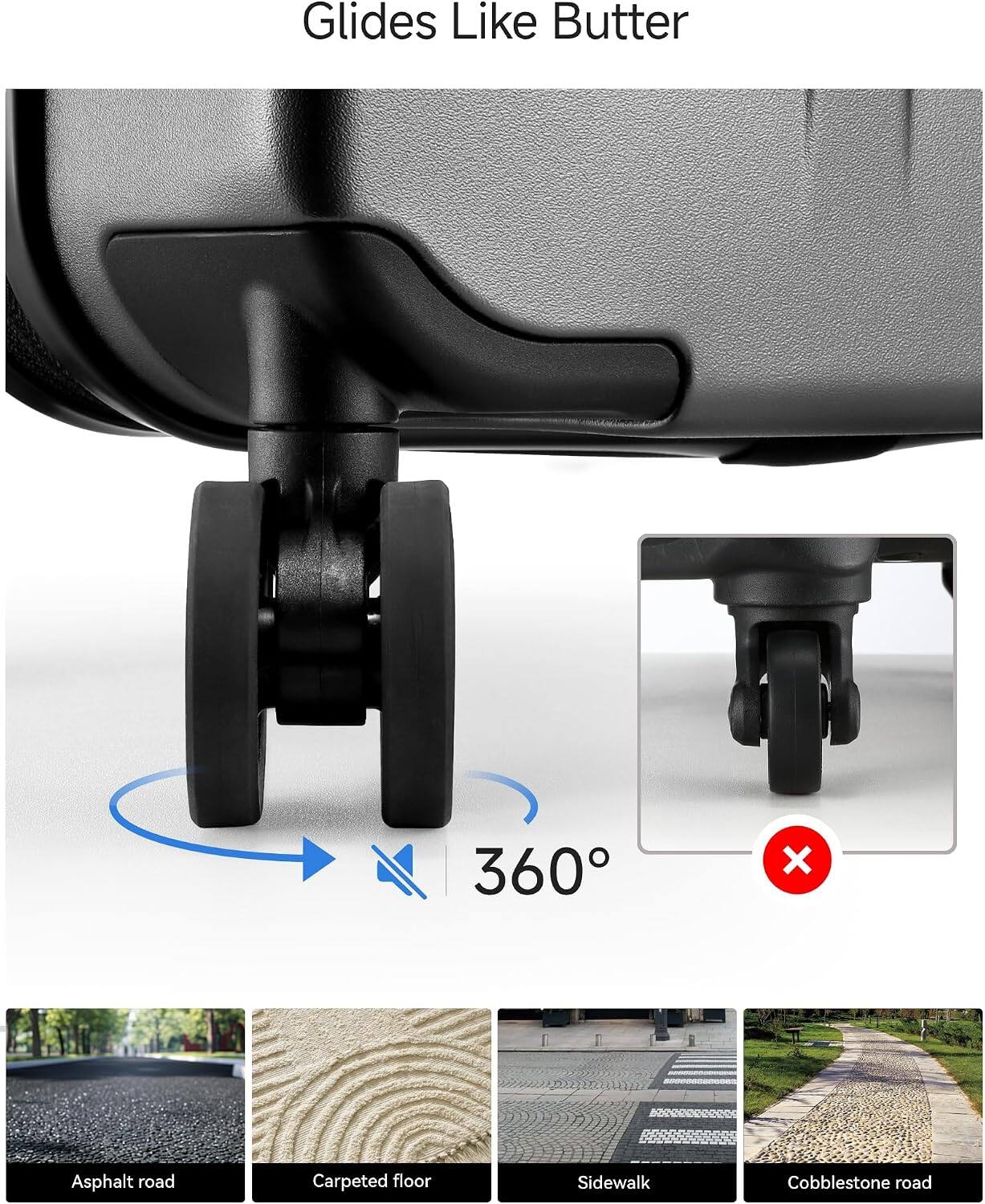 Glides Like Butter  
360°  
Asphalt road  
Carpeted floor  
Sidewalk  
Cobblestone road