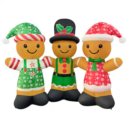 Front. GOOSH Inflatables - GOOSH 8FT Gingerbread Family Inflatable with LED Lights for Outdoor Christmas Décor - Brown.