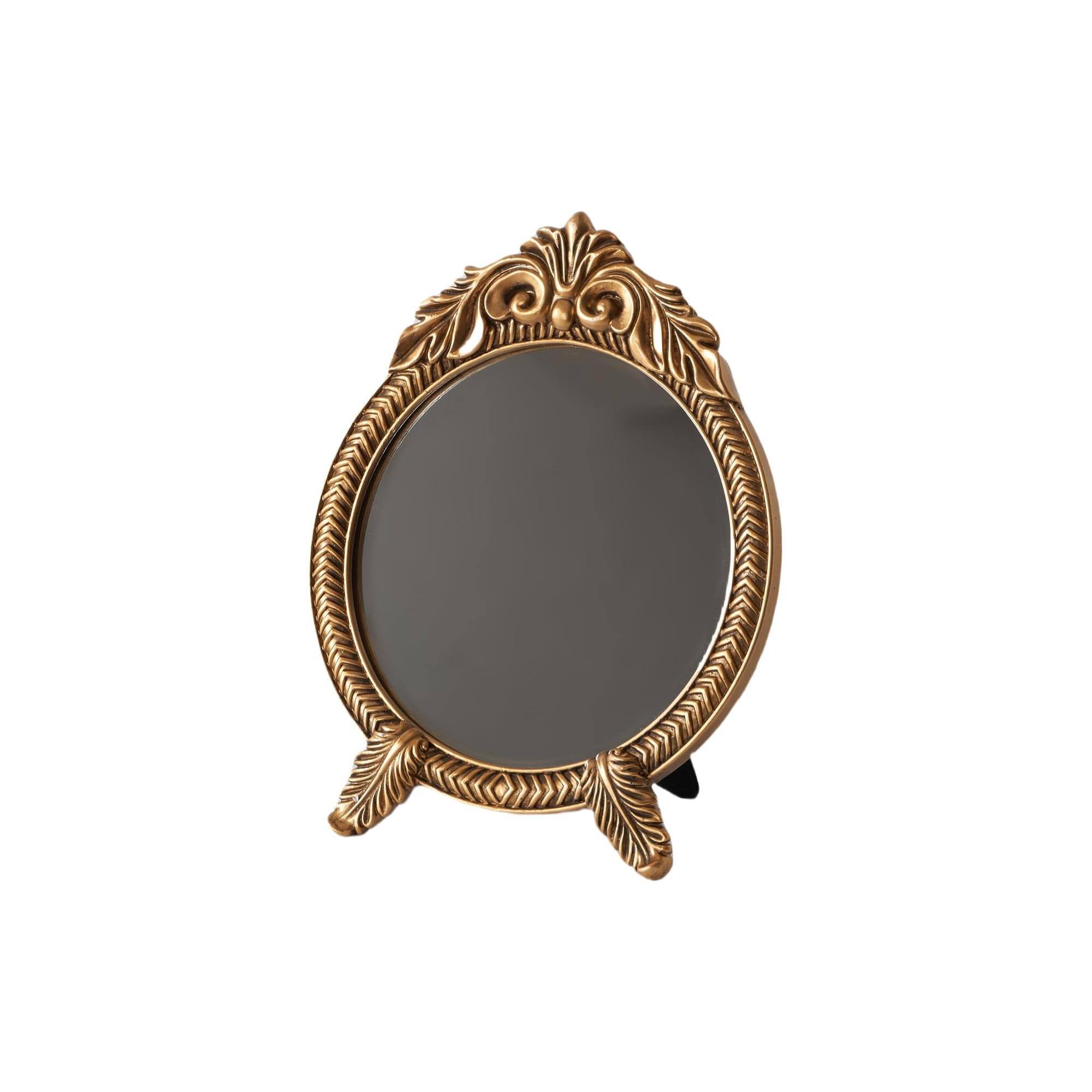 Front. Pacoar Cade - Small Round Vintage Vanity Mirror Baroque Desktop Antique Freestanding Dressing Table For Bedroom Living Room And... - Default.