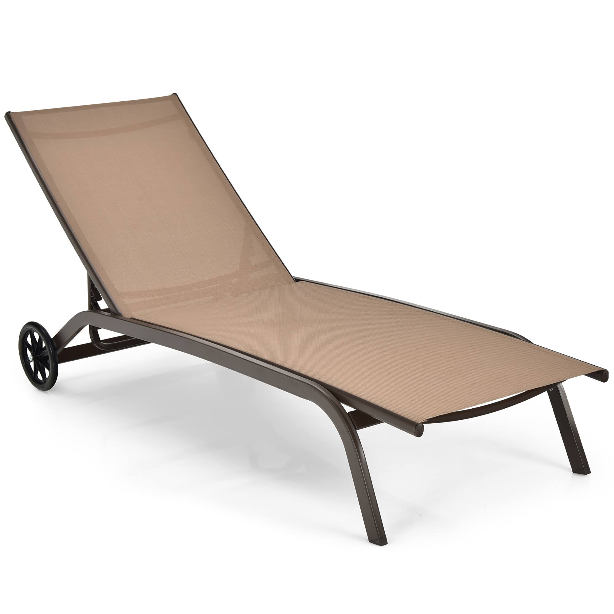 Front. Costway - Costway Patio Lounge Chair Chaise Adjustable Back Recliner Garden W/Wheel - Brown.