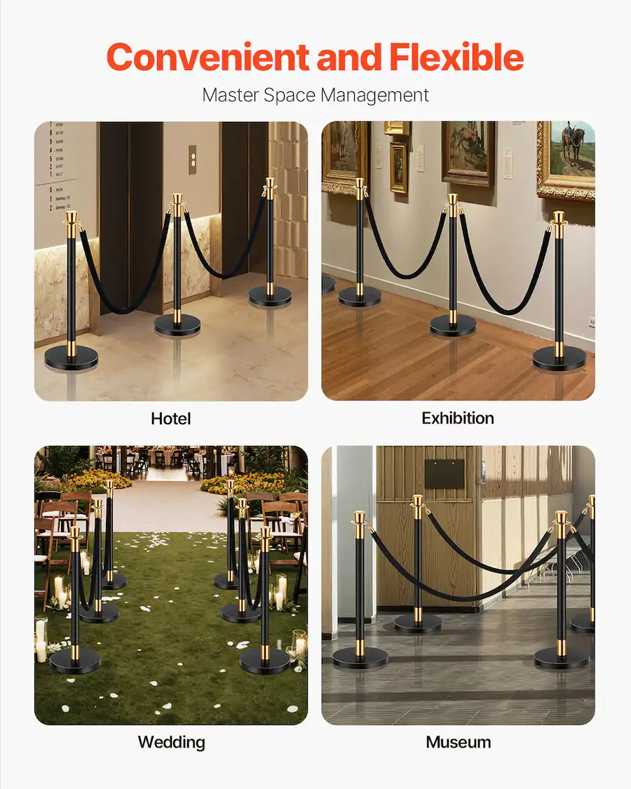 Velvet Ropes VEVOR Stanchions and Velvet Ropes, 6 Pcs Crowd Control Barriers with 4 ...