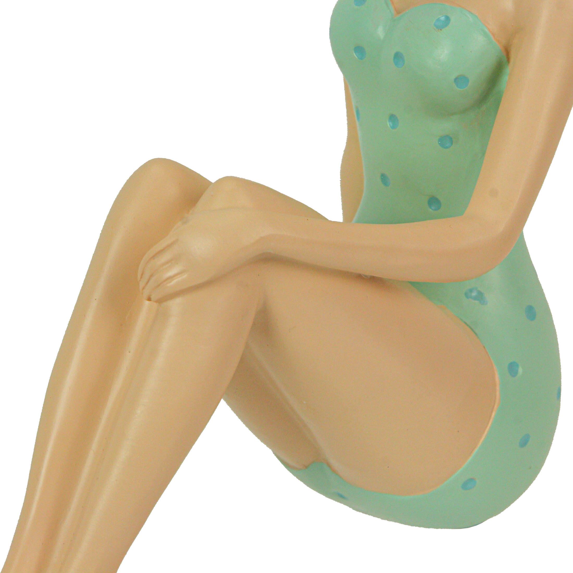Alt View 4. Fancy That - Vintage Bathing Beauty Beach Girl Teal and Blue Polka Dot Swimsuit Statue - Blue.