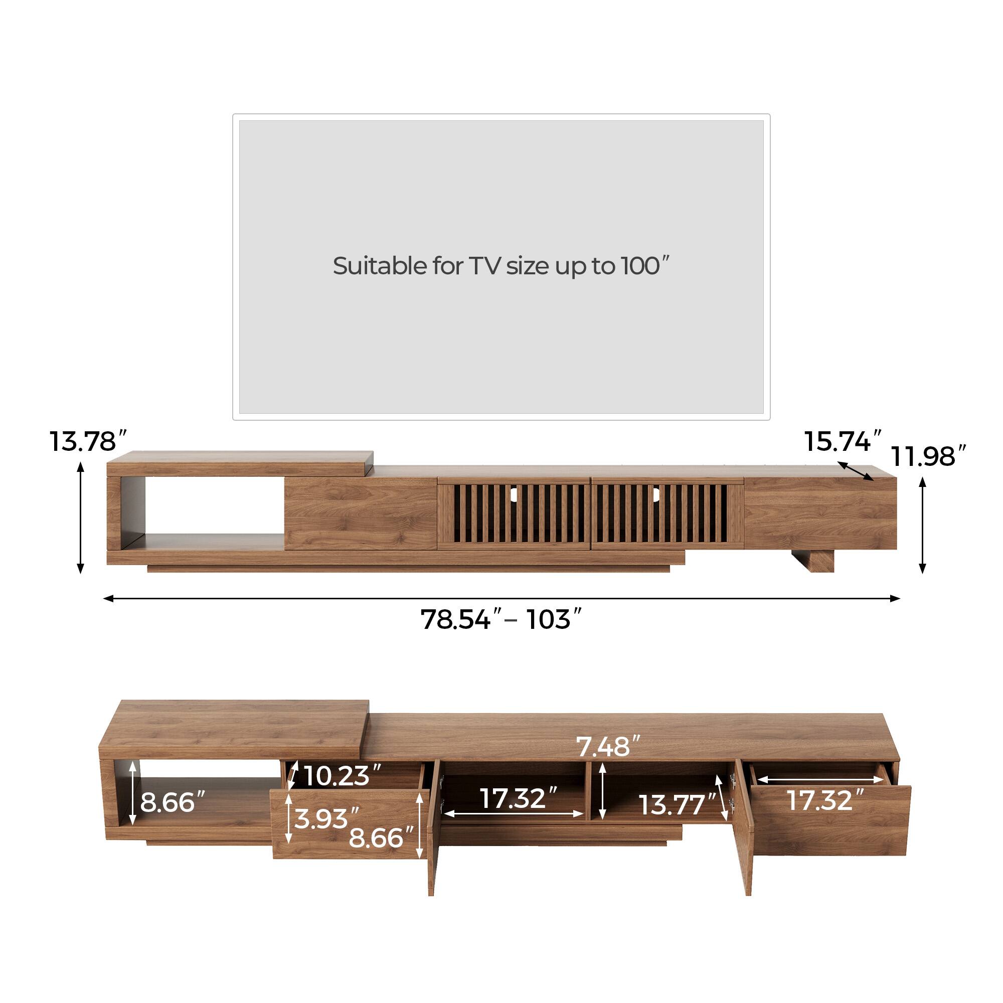 Suitable for TV size up to 100"  
13.78"  
15.74"  
11.98"  
78.54" - 103"  
8.66"  
10.23"  
3.93"  
8.66"  
7.48"  
17.32"  
13.77"  
17.32"