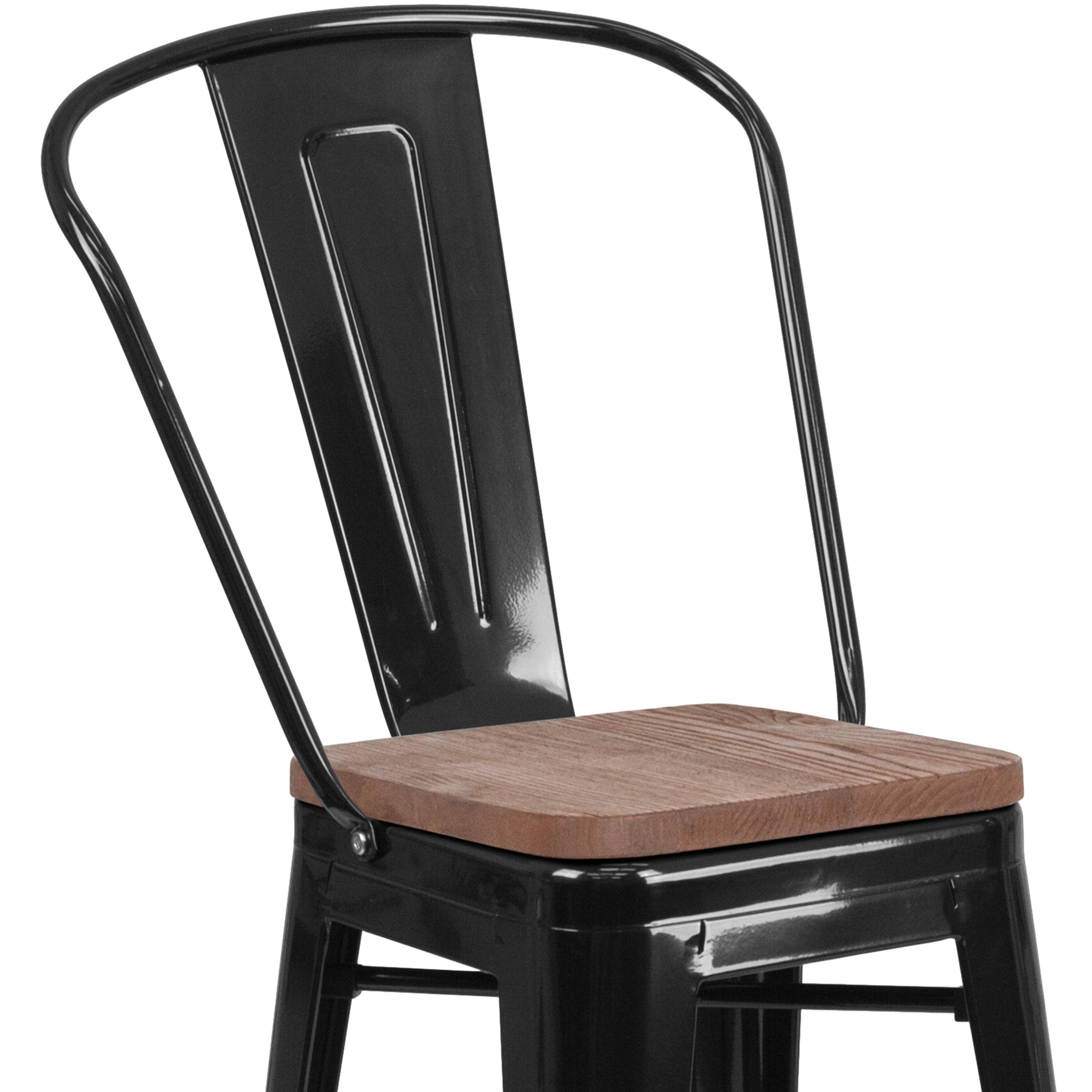 Alt View 8. Emma + Oliver - 24"H Metal Counter Height Stool with Back and Square Wood Seat - Black.