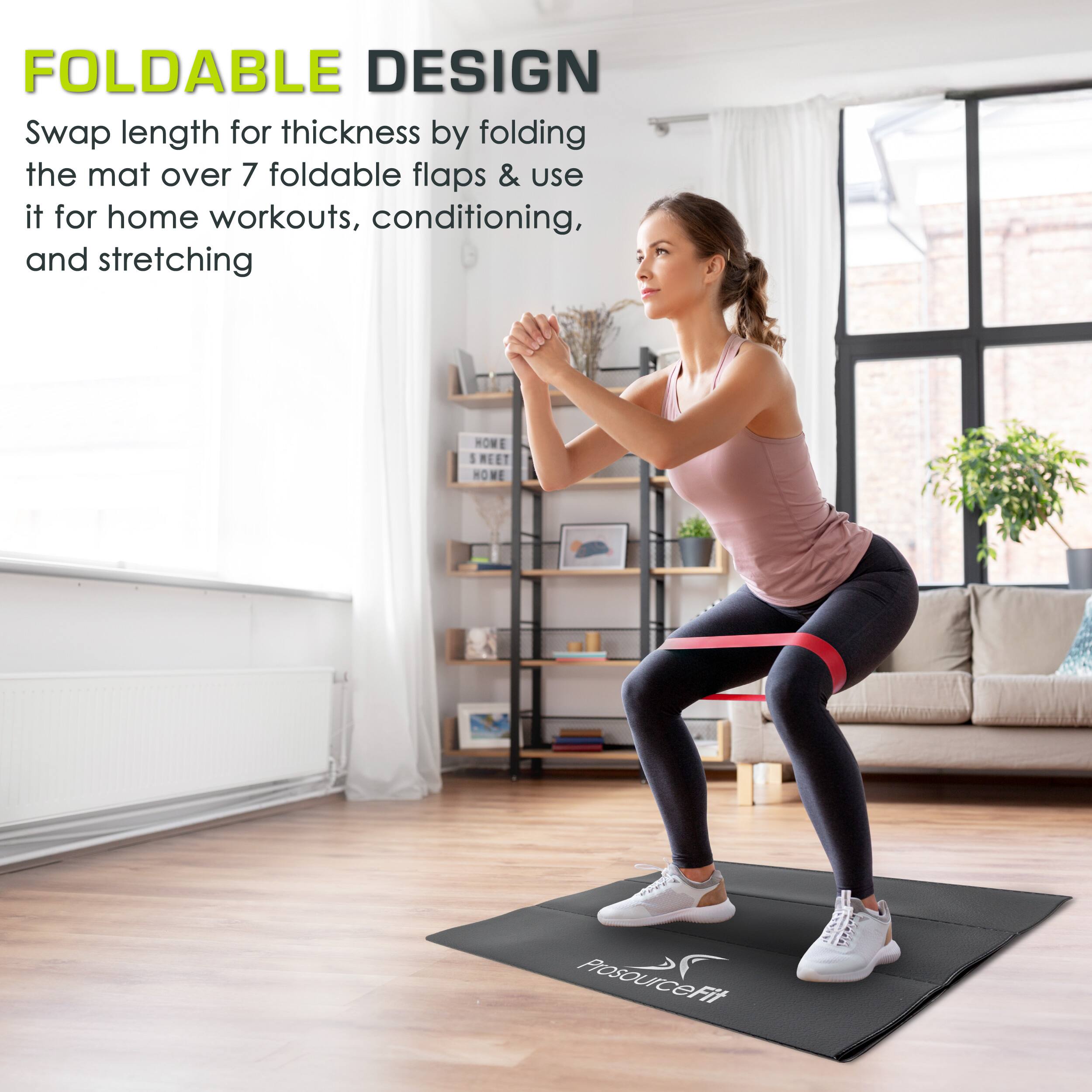 FOLDABLE DESIGN: Swap length for thickness by folding the mat over 7 foldable flaps & use it for home workouts, conditioning, and stretching. HOME SWEET HOME: NO WEED. ProsourceFit.