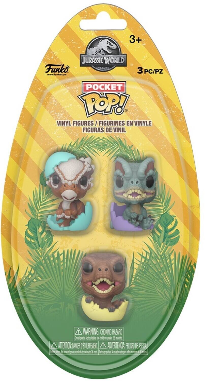 3+ JURASSIC WORLD Funko www.funko.com  
3 PC/PZ  
POCKET POP!  
VINYL FIGURES / FIGURINES EN VINYLE / FIGURAS DE VINIL  

WARNING: CHOKING HAZARD Small parts. Not suitable for children under 36 months.  
ATTENTION: DANGER D'ETOUFFEMENT.  
ADVERTENCIA: PELIGRO DE ASFIXIA.
