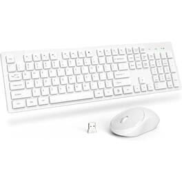 Cedar Assembly - Wireless And Mouse Silent 2.4ghz Cordless Full Size Usb Combo Long Life Lag-free For Computer Laptop Pc - White