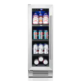 Yeego - Beverage Refrigerator Cooler, 12" Built-in Cooler, 60-Can Capacity, Glass Door, 34-54°F, for Home/Office - Silver