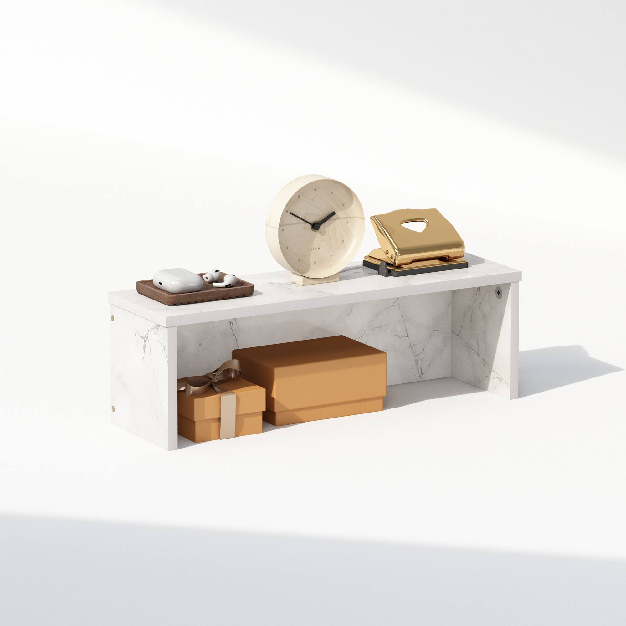 Alt View 3. Furinno - Classic 18-Inch Desk Organizer, Shelf Organizer Storage & Display Stand - Marble White.