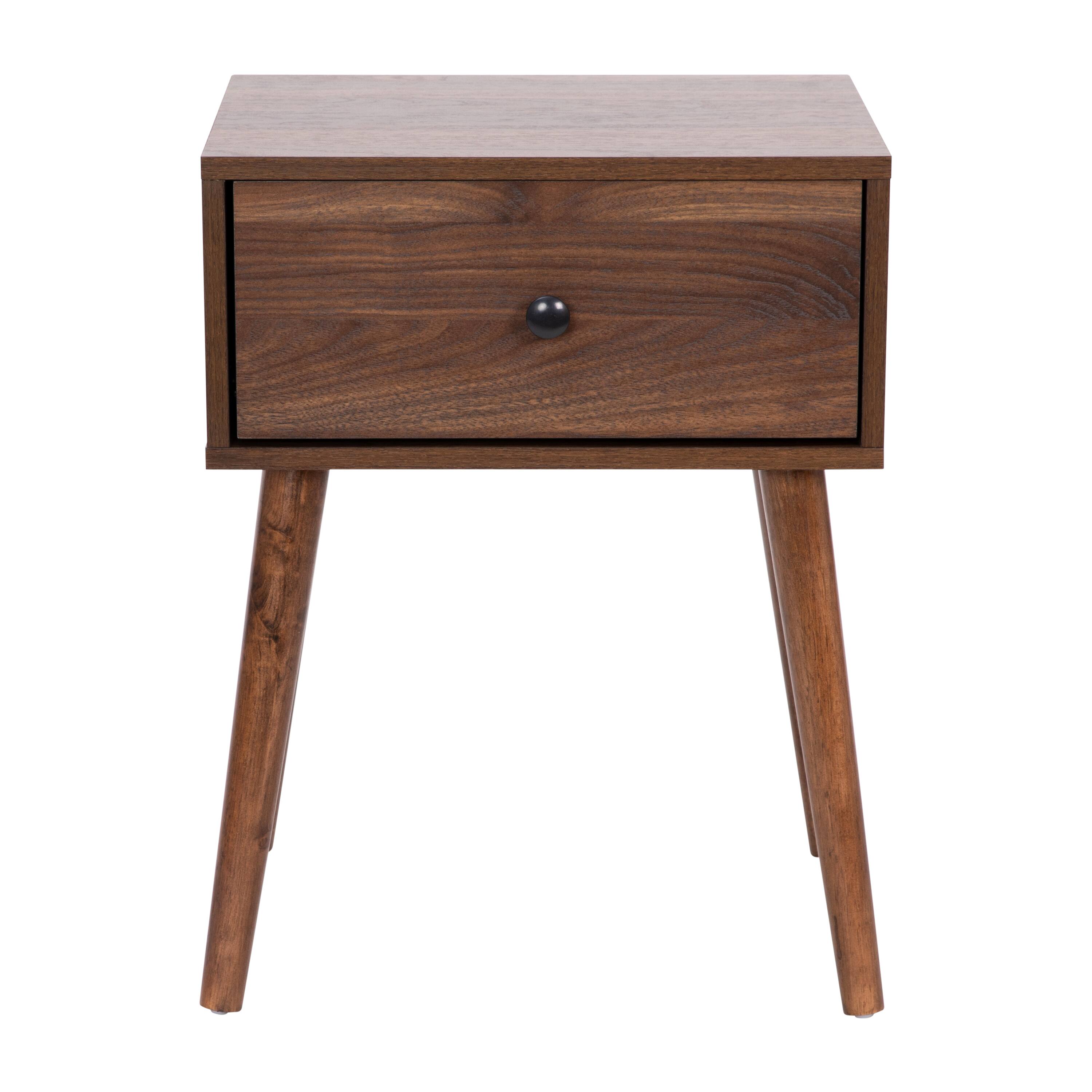 Alt View 9. Emma + Oliver - Beverly Mid-Century Modern Wooden Night Stand with Soft Close Drawer and Sleek Tapered Legs with Protective Floor Glides - Dark Walnut.