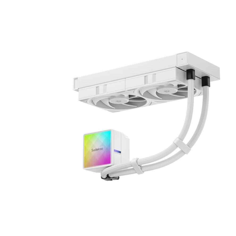 Alt View 1. Sudokoo - NEXAURA 240 WH Liquid Cooler, 240mm, PWM Pump, 2500-3600RPM, Diamond Glow ARGB Pump Head, Fluid Dynamic Bearing Fans - White.