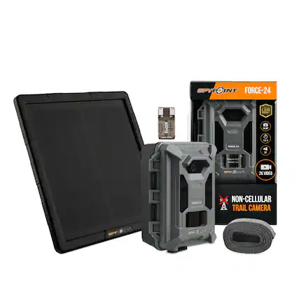 SPYPOINT FORCE-24
- WEAR
- FOCUS
- SENSITIVITY
- AUTOMATIC
- SCHEDULE
- 2K VIDEO
- NON-CELLULAR TRAIL CAMERA
- 2 YEAR WARRANTY
- 24MP
- 70' NIGHT VISION
- 2K VIDEO