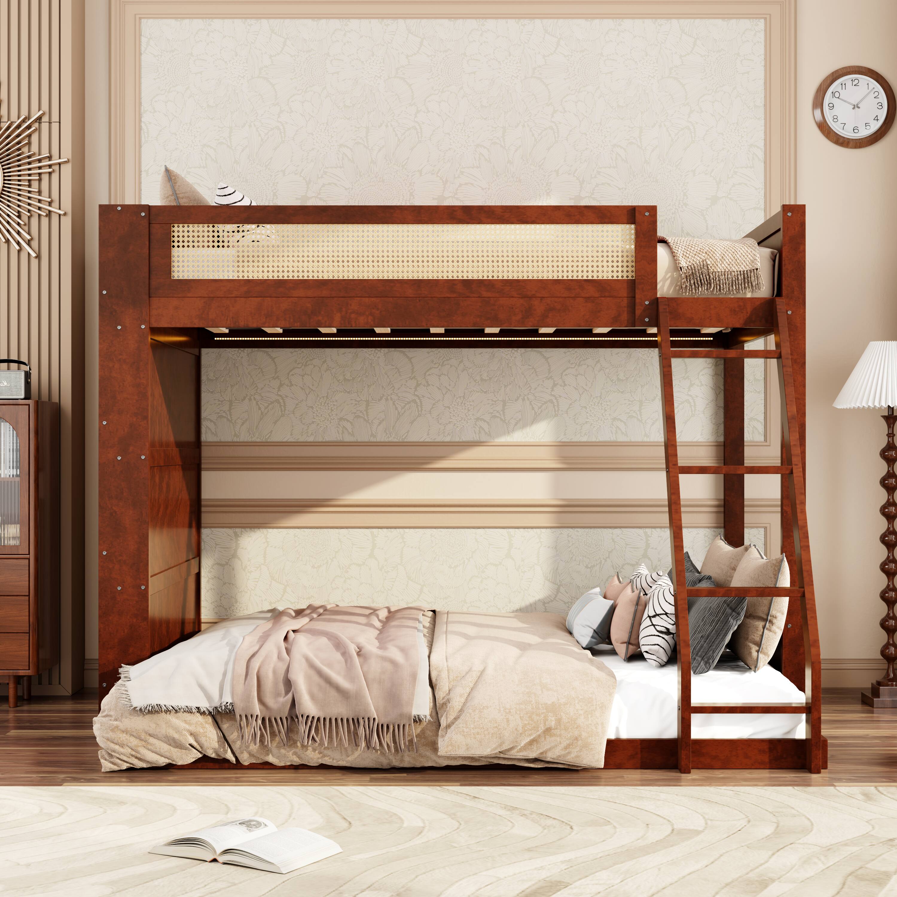 Angle. Anysun - Twin over Full Bunk Bed with Shelf and LED - Espresso.