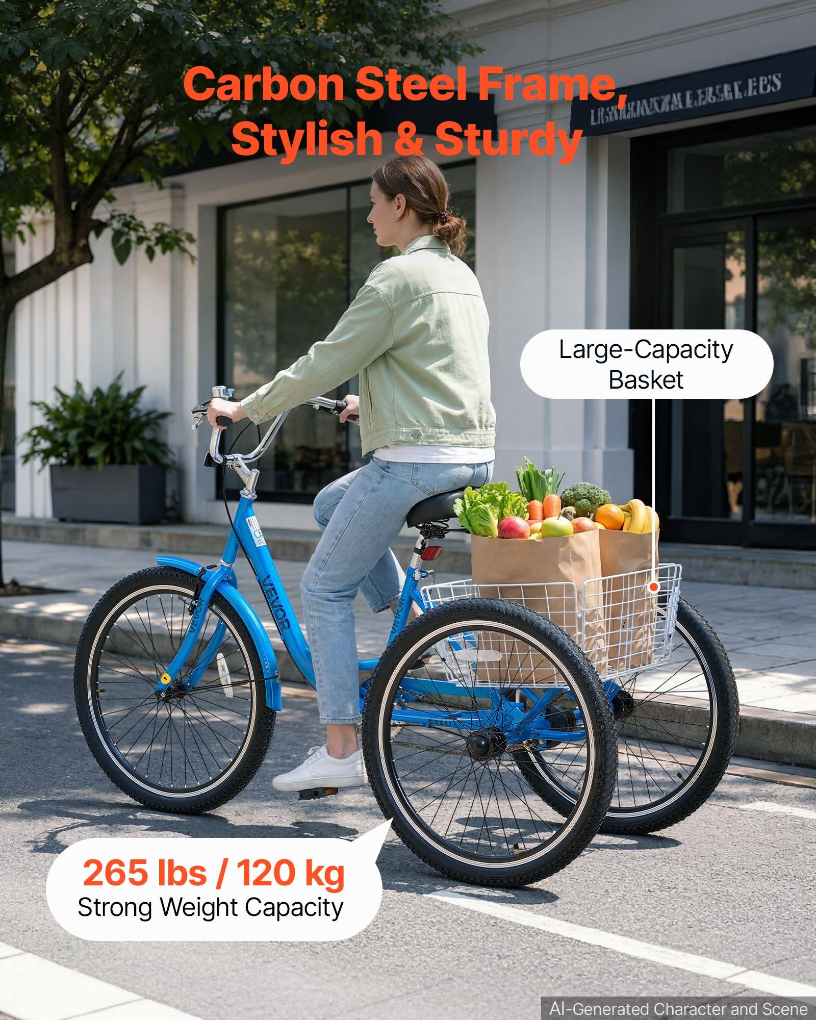 Carbon Steel Frame, Stylish & Sturdy Large-Capacity Basket: VEVOR PON 265 lbs / 120 kg Strong Weight Capacity AI-Generated Character and Scene