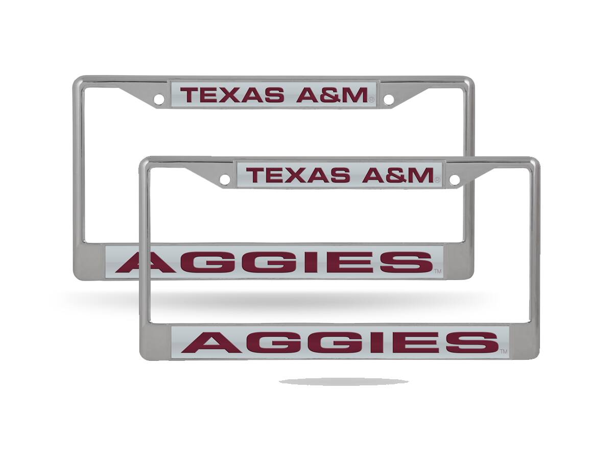 Texas A&M Aggies Chrome Metal Laser Cut License Plate Frame - Set of Two Frames