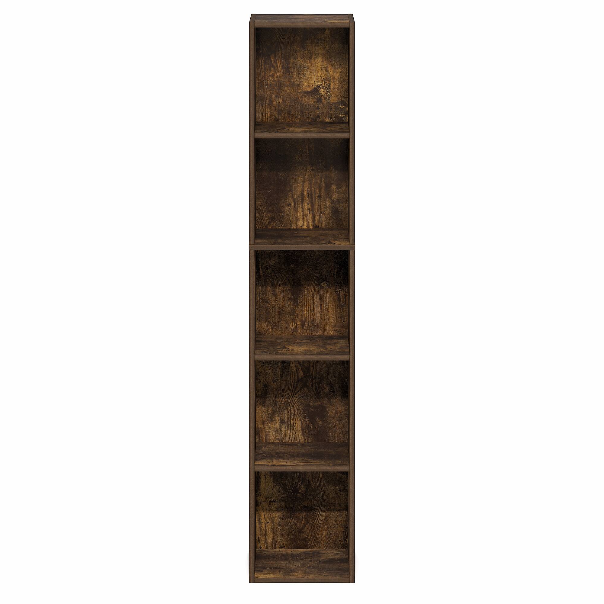 Alt View 5. Furinno - FULDA Book Shelf, 5-Tier Tall Narrow Bookshelf, Standing Bookcase with 10-In Width Storage Shelf, 9.3 x 9.8 x 51.9 - Amber Pine.