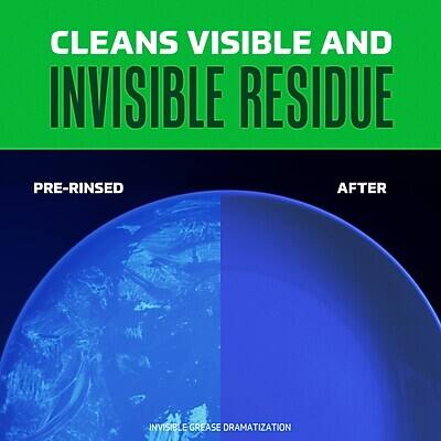 CLEANS VISIBLE AND INVISIBLE RESIDUE

PRE-RINSED AFTER

INVISIBLE GREASE DRAMATIZATION