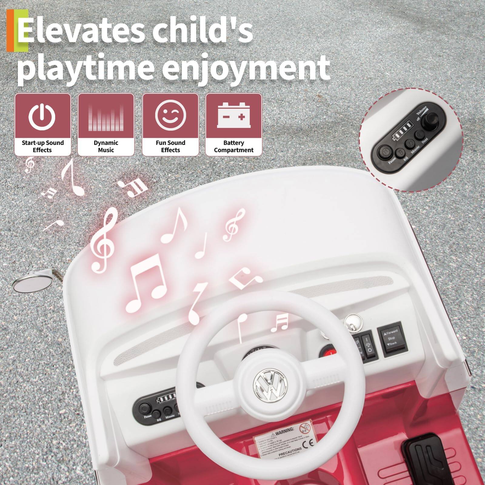 Elevates child's playtime enjoyment

- Start-up Sound Effects
- Dynamic Music
- Fun Sound Effects
- Battery Compartment

WARNING: CE PRECAUTIONS