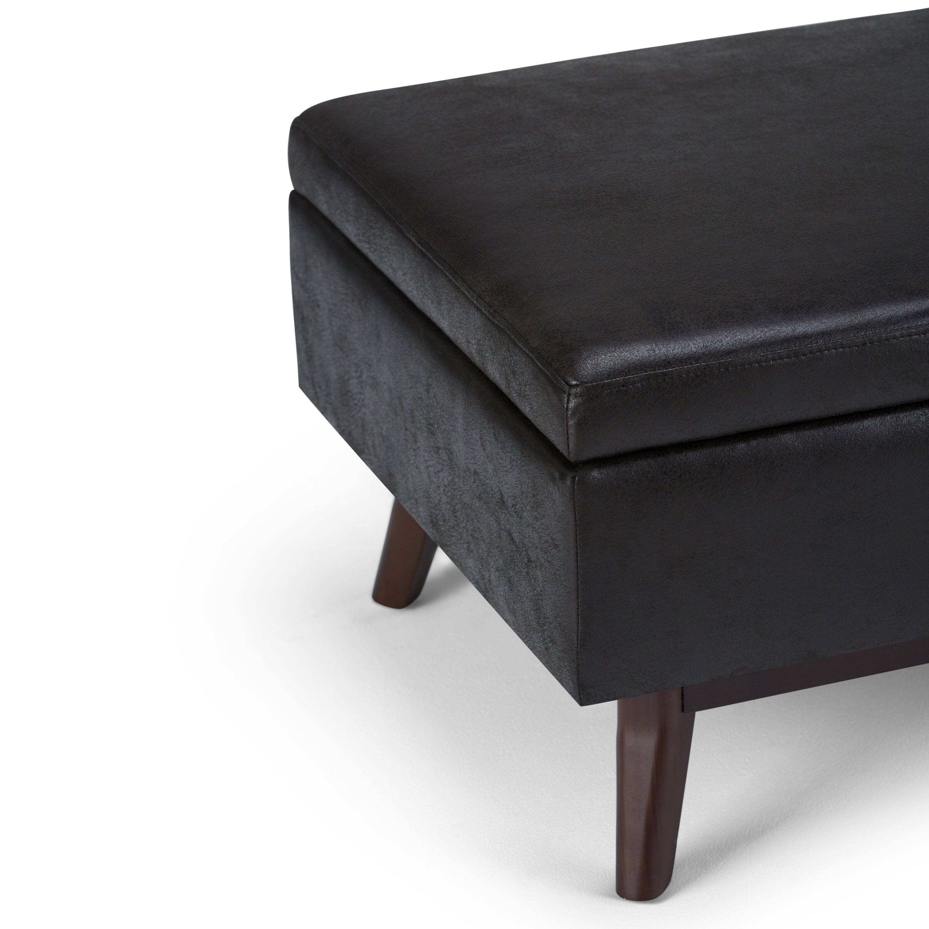 Alt View 13. Simpli Home - Owen 34 inch Wide Mid Century Modern Rectangle Coffee Table Storage Ottoman - Distressed Black.
