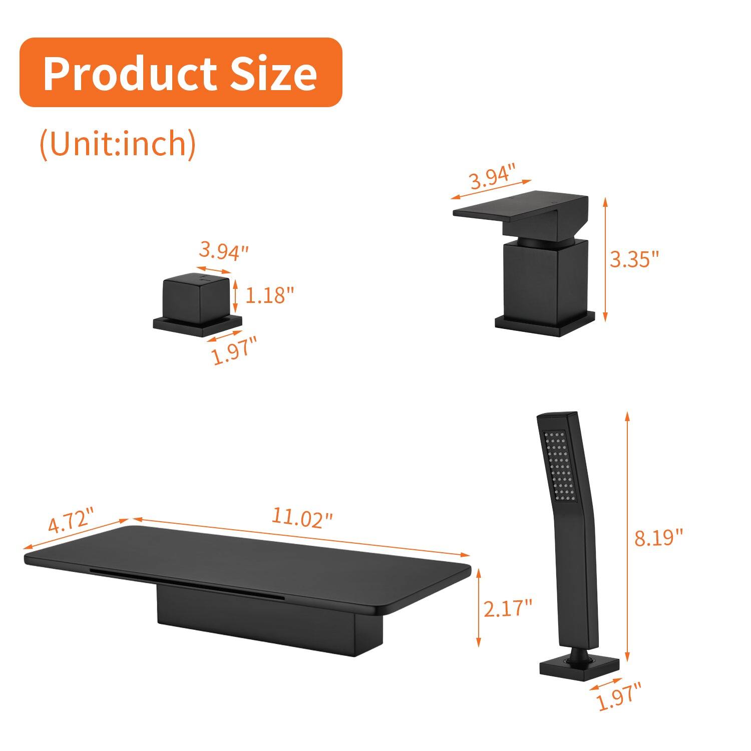 Product Size (Unit: inch)

- 3.94" x 3.94" x 1.18"
- 3.35" x 3.94" x 1.97"
- 11.02" x 4.72" x 2.17"
- 8.19" x 1.97"