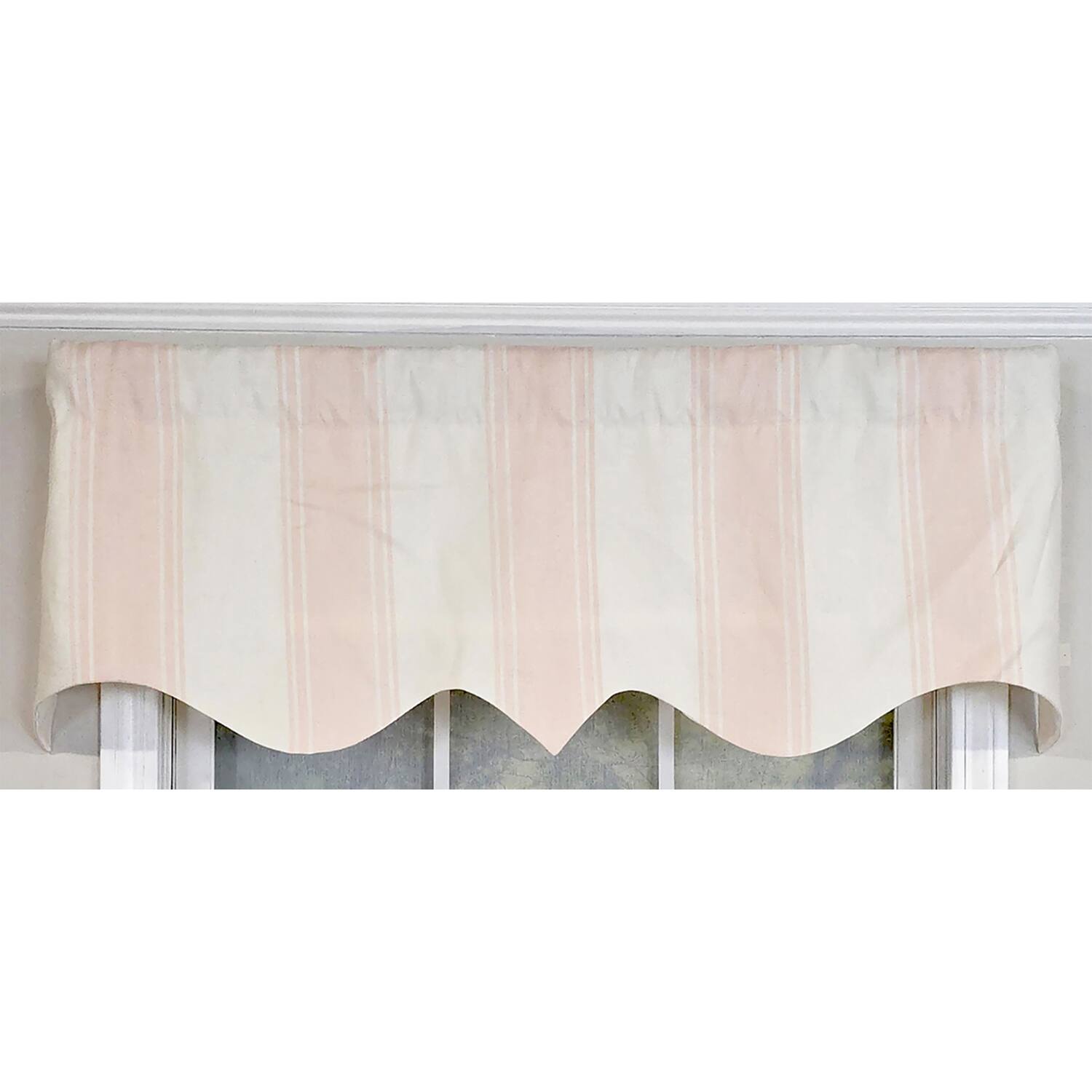 Left. RLF Home - RLF Home Faded Stripe Regal 100% Cotton Rod Pocket Lined  Window Valance 50" x 17" Pink - Pink.