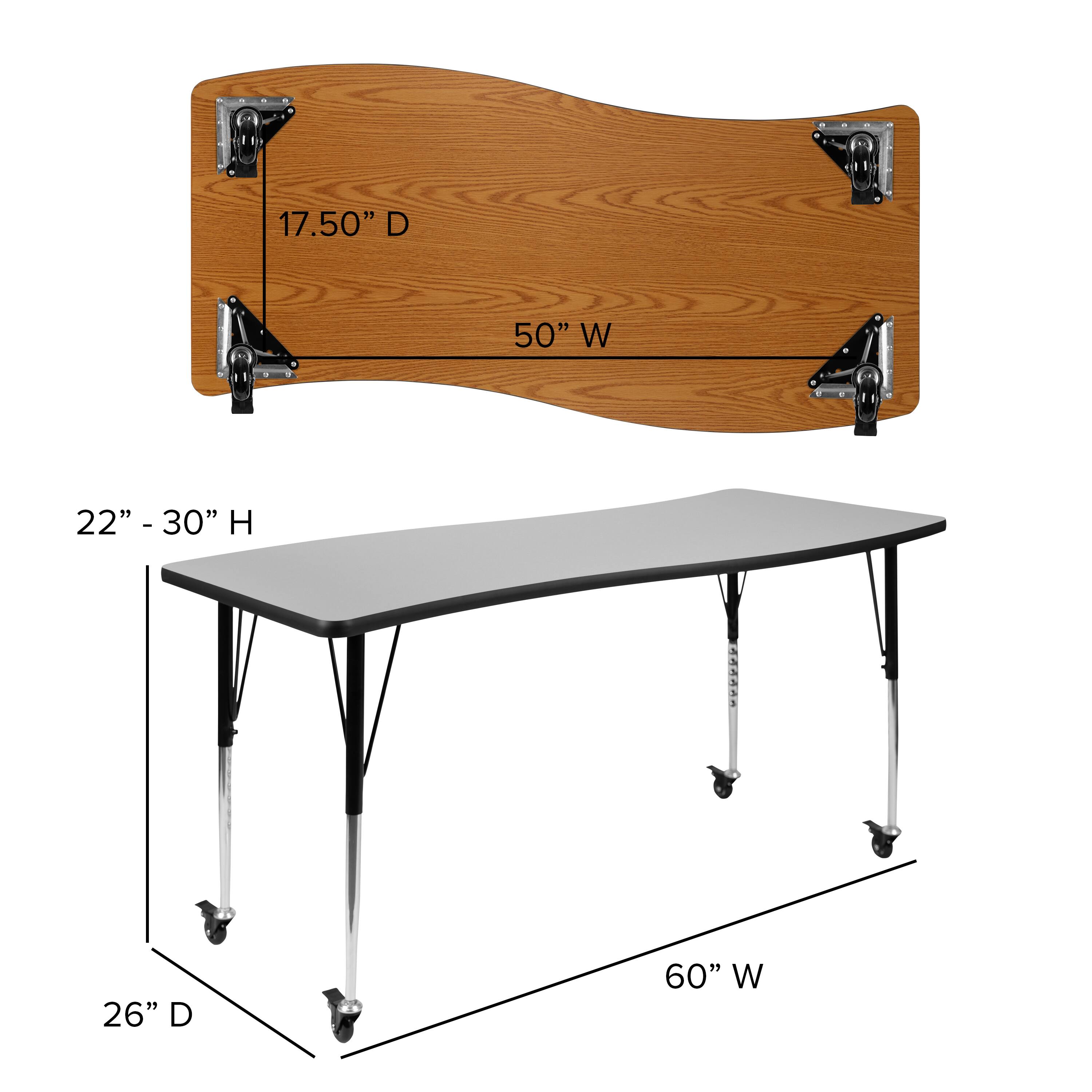 17.50" D x 50" W  
22" - 30" H  
26" D x 60" W