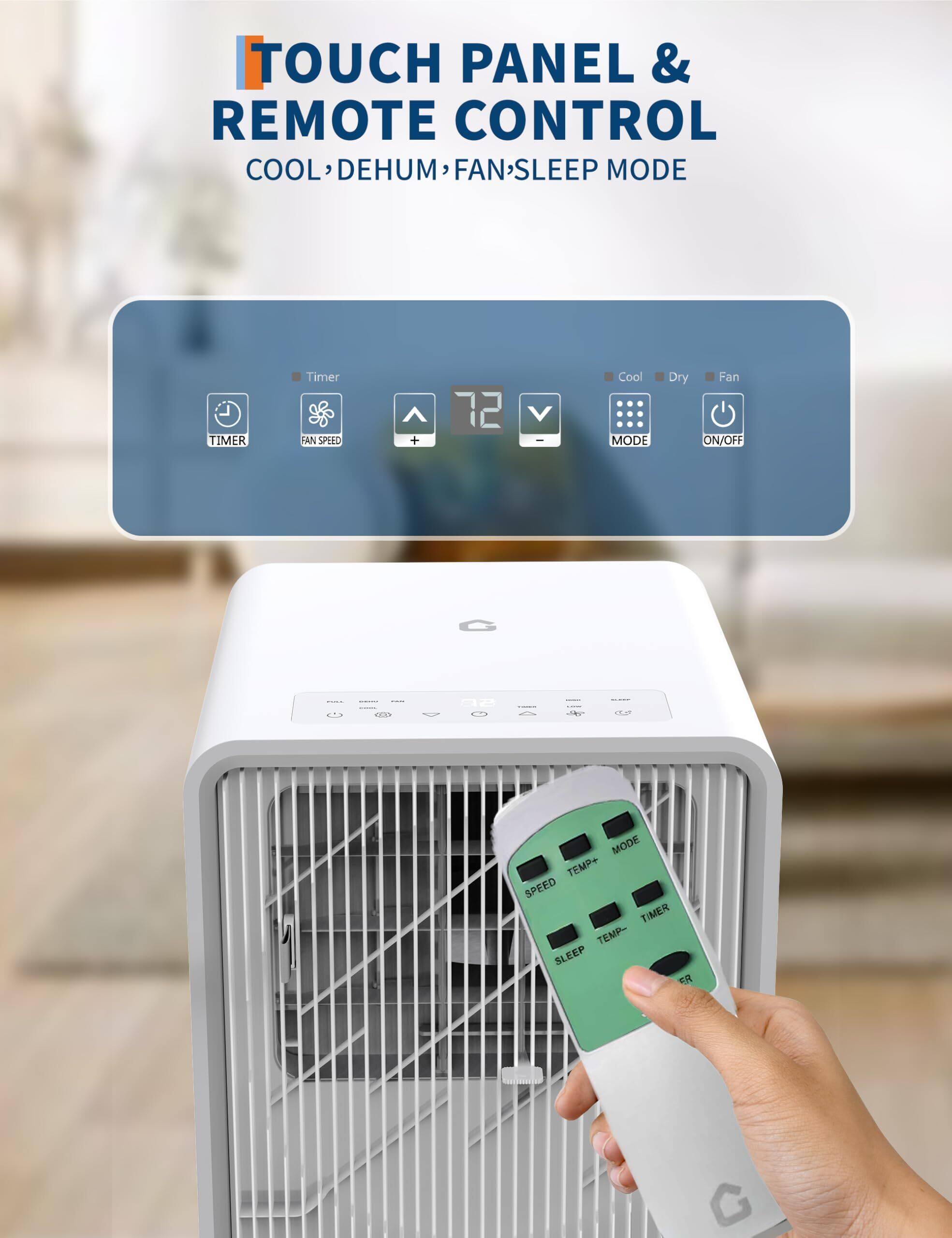 TOUCH PANEL & REMOTE CONTROL  
COOL, DEHUM, FAN, SLEEP MODE  

- Timer
- Fan Speed
- Cool
- Dry
- Fan
- Mode
- On/Off

- Timer
- Temp+
- Speed
- Timer
- Temp-
- Sleep
- ER