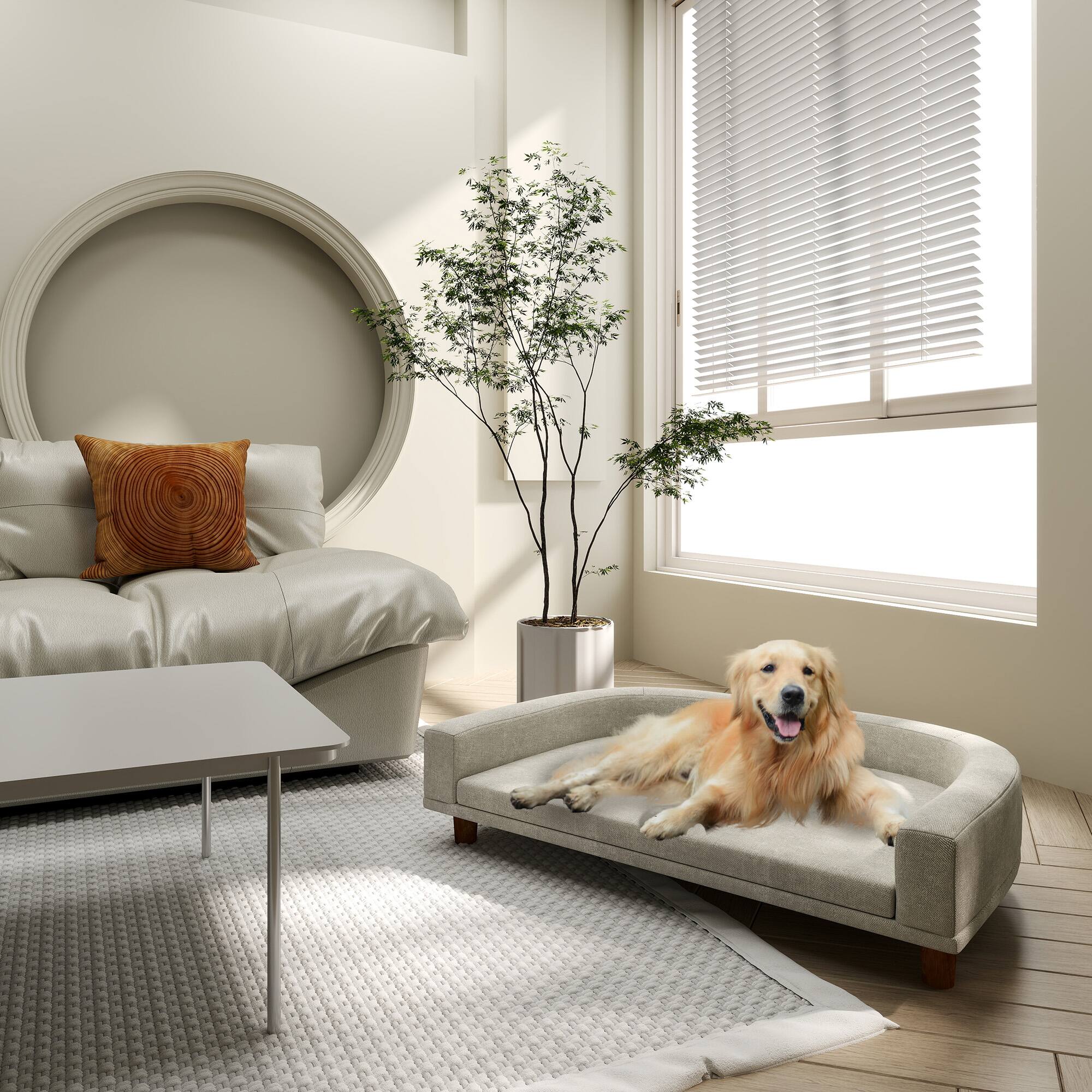 Alt View 5. Siljoy - Gray Dog Sofa with Wooden Legs, Luxury Cushion & Anti‑Slip Mat for Large Pets, Washable Cover - Gray.