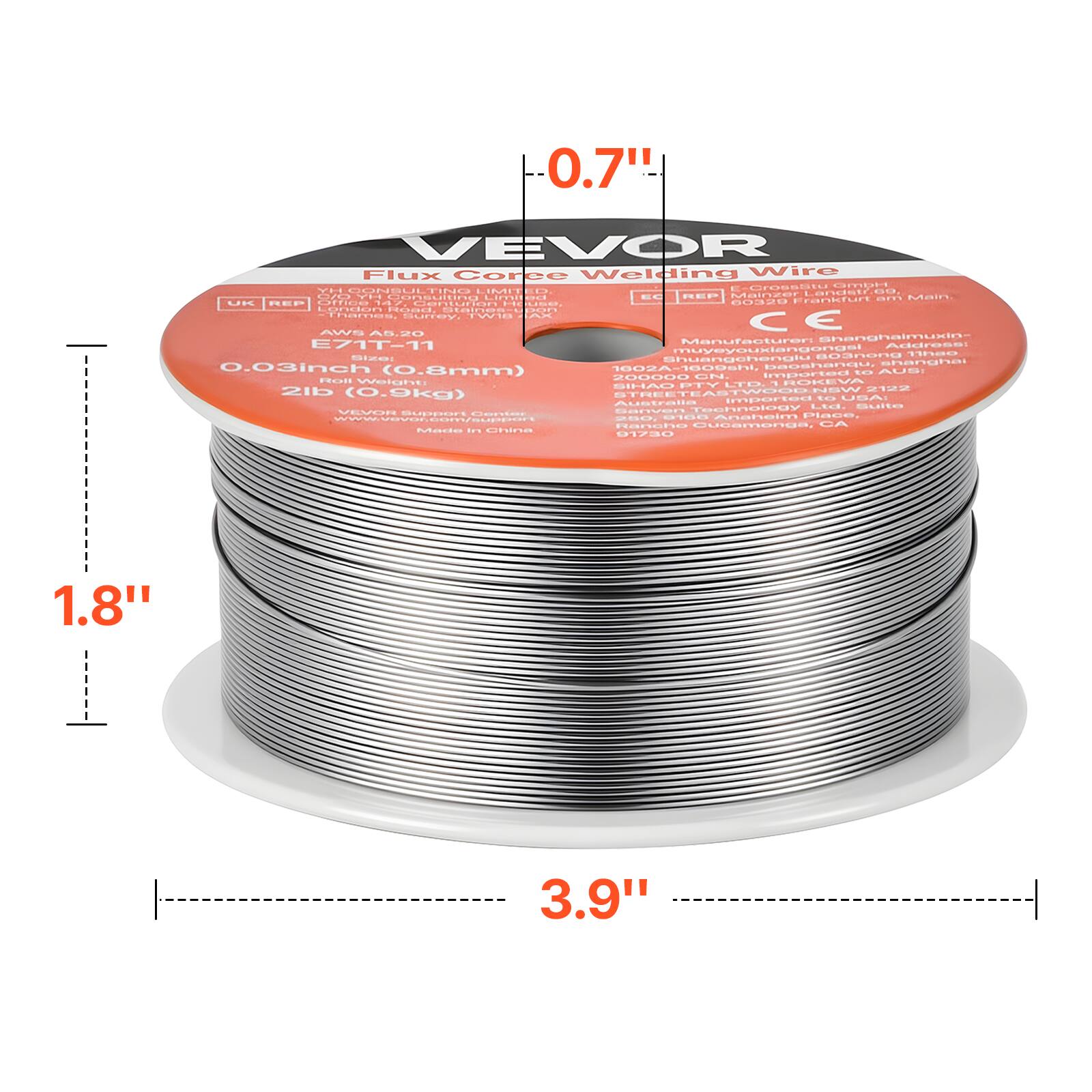 0.7" VEVOR Flux Core Welding Wire Crossatt EIET T DONGLE NCA LIMIT ... LOTCINI TO ... tinO ........ ....... . REP Mainze Main Fanetur .... Un REP 2001 .......... CICO RI20 ortn EEChCA ... STaIrR CEiriese uTeV I C E AWS 4528 Manufacturer shanghalmukin- 71T-11 muyeyouklangong Address so3nany 1E eteai shusngshenglu shanghal 0.03inch nteuoer-AcDDI ADU (O 8mm) batigum .. AUBI 200000 GN PCSSE Wedtrr THOKEVA SIAU PP .IU 2ib 00U NSVY 2 (0.0kg) STREE TeGarted . USA Austratta hnology LEd Bulto VEVES N REOI Cietitee Aashaim Pace. E  ICO nanutio namnn CA Made ... ctina 1780 1.8" 3.9"