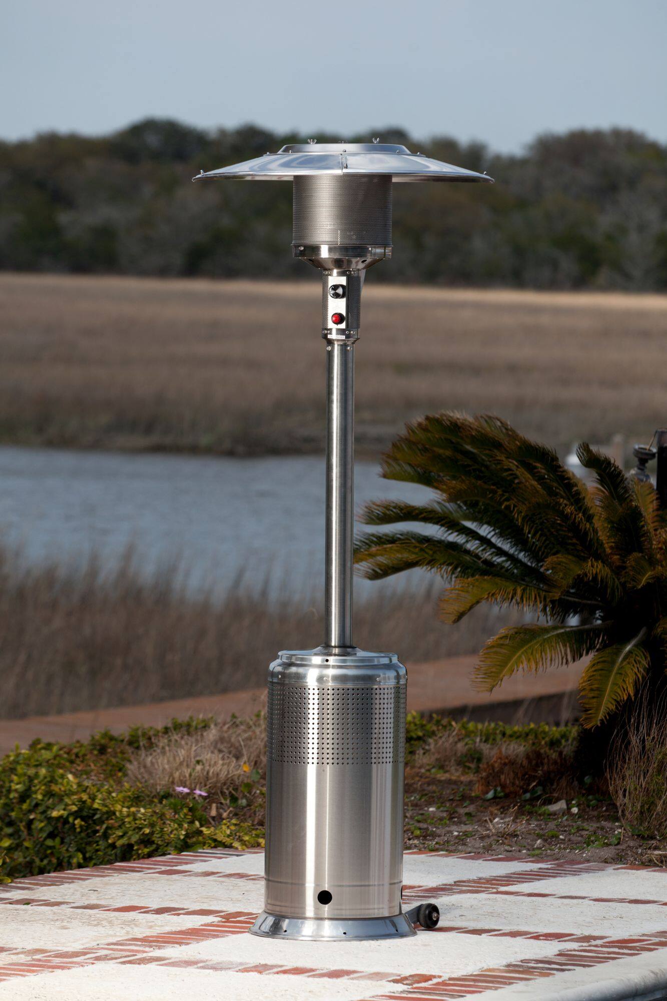 Alt View 17. Fire Sense - Fire Sense Pro Series Patio Heater with Wheels 50000 BTU Output Electronic Ignition System Portable Outdoor Heater - Stainless-Steel.